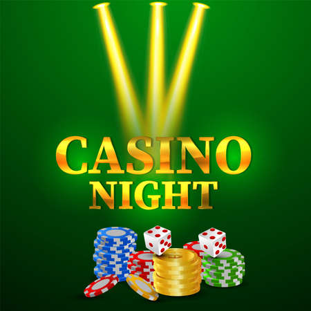 realistic style casino background with golden text and casino chips and diceのイラスト素材