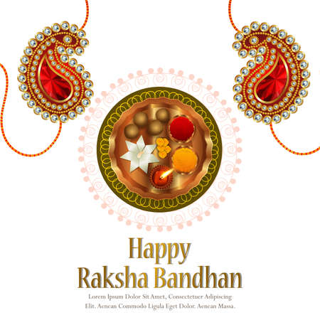 Happy rakhi indian festival with elegant crystal rakhi with pooja thali on white backgroundのイラスト素材