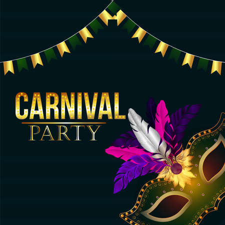Carnival party background with realistic golden carnival mask on creative backgroundのイラスト素材