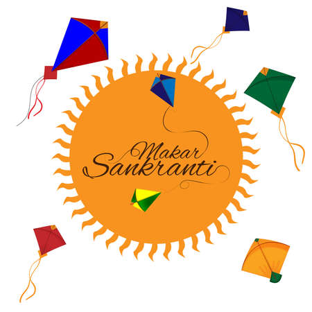 Makar sankranti indian festival with creative drum and beautiful kitesのイラスト素材