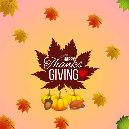Happy thanksgiving day background with vector pumpkin and leafのイラスト素材