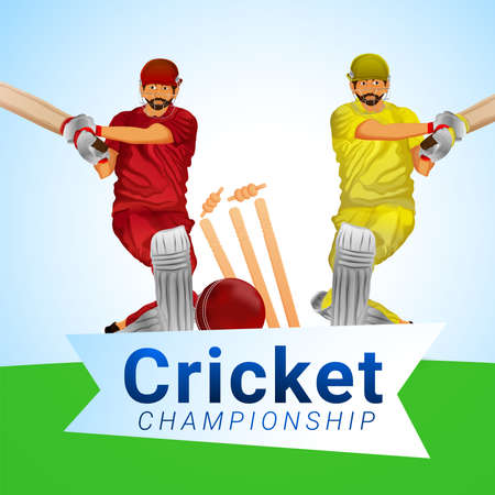 Cricket championship tournament  with vector illustration of cricketer and cricket equipmentのイラスト素材