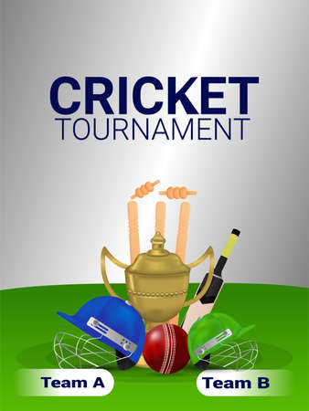 Cricket tournament match concept with stadium and cricket equipmentのイラスト素材