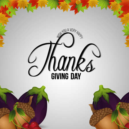 Happy thanksgiving celebration greeting card with vector illustration on white backgroundのイラスト素材