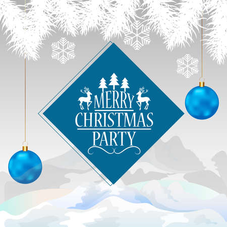 Creative christmas invitation greeting card with blue party ball on white backgroundのイラスト素材