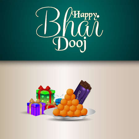 Happy bhai dooj invitation celebration greeting card with pooja thali and giftsのイラスト素材