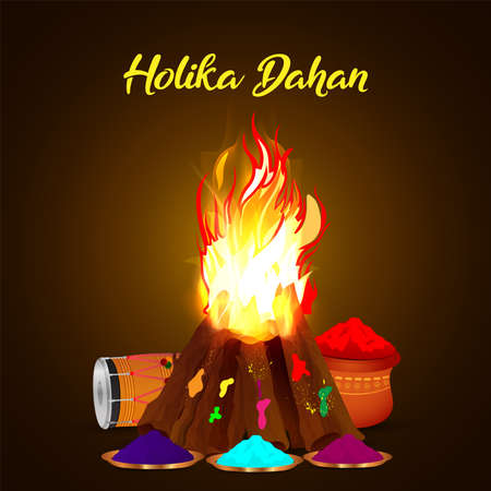 Happy holi flat design concept with color mud pot with drum and color gunのイラスト素材