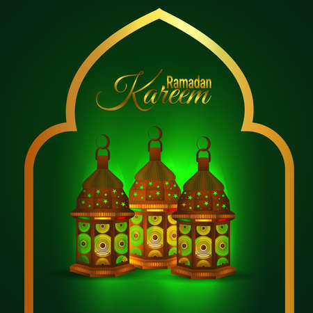 Ramadan kareem islamic festival with creative golden lantern and golden moon on creative backgroundのイラスト素材