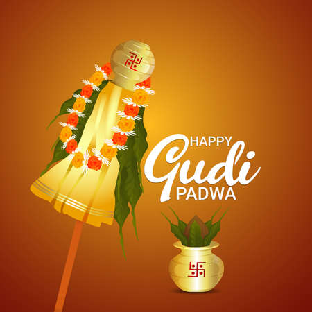 ]Happy gudi padwa holiday festival celebration greeting cardのイラスト素材