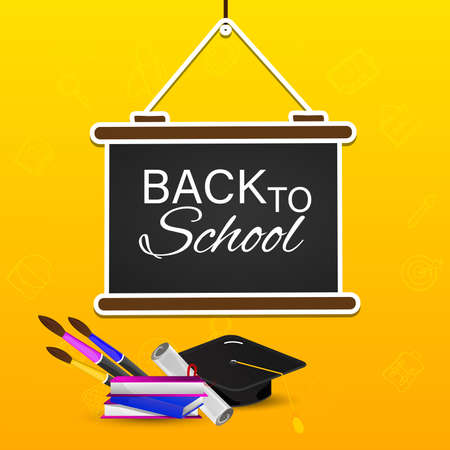 Back to school background with creative school elements with blackboardのイラスト素材