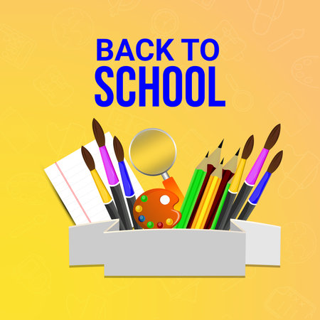 Back to school background with creative school elements with blackboardのイラスト素材