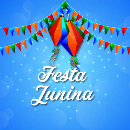 Festa junina geeting card with creative guitar and party flag