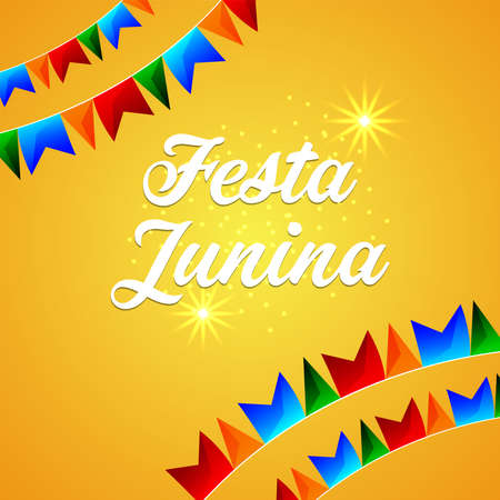 Festa junina geeting card with creative guitar and party flag