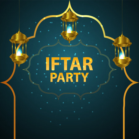 Iftar party celebration with creative arabic golden lantern and moonのイラスト素材