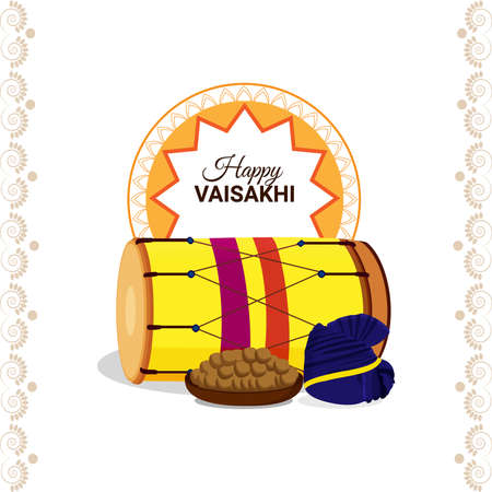 Vaisakhi flat greeting card and template with illustration and drumのイラスト素材