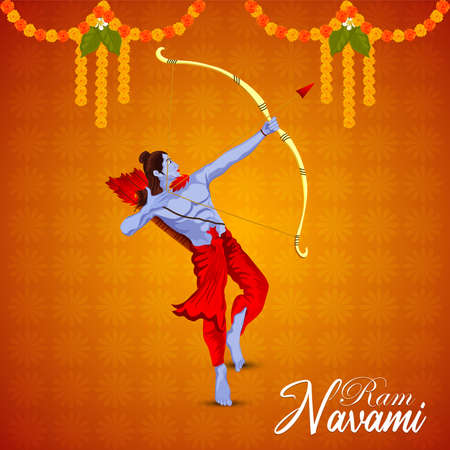 Happy Ram navami vector illustration of Lord rama and backgroundのイラスト素材