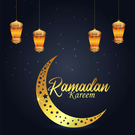 Ramadan kareem islamic festival with creative golden lantern and golden moon on creative backgroundのイラスト素材
