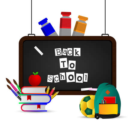Back to school background with creative school elements with blackboardのイラスト素材