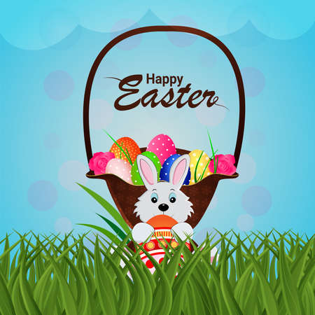 Happy easter greeting card with cute easter bunny and eggsのイラスト素材