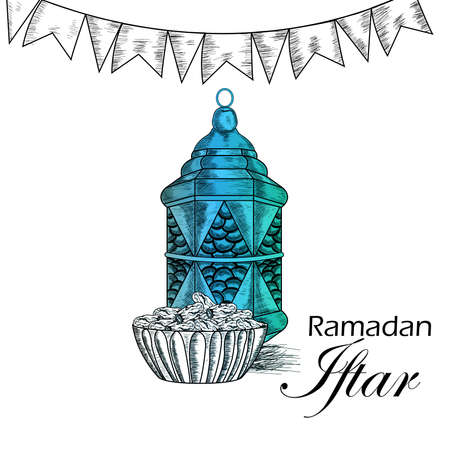 Iftar party celebration with creative arabic golden lantern and moonのイラスト素材