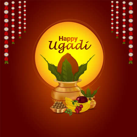 Happy ugadi. template greeting card traditional festivalのイラスト素材