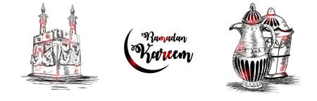 Ramadan kareem islamic festival with creative golden lantern and golden moon on creative backgroundのイラスト素材