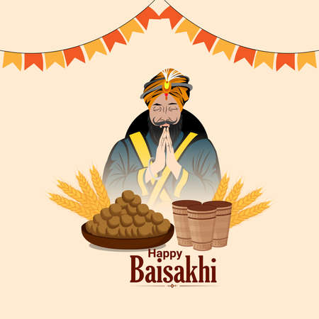 Vaisakhi flat greeting card and template with illustration and drumのイラスト素材