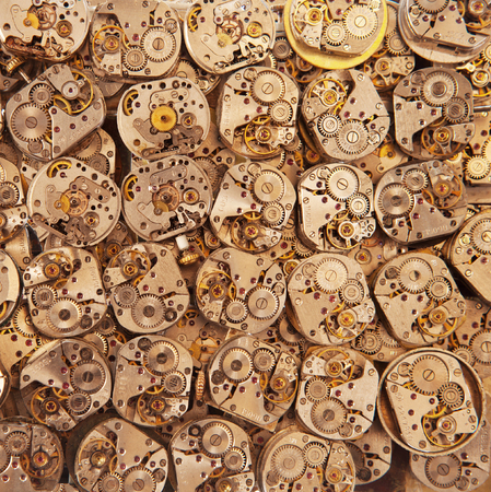 Old vintage wrist watches mechanisms antique backgroundの写真素材