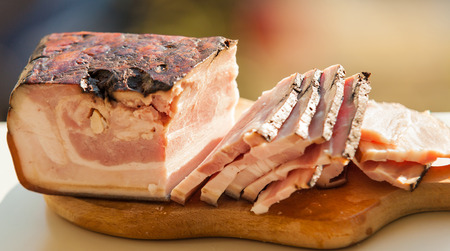 Ukrainian SALO: Beacon larded with garlic appetizing still lifeの写真素材