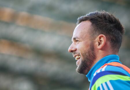 Zilina, Slovakia -  SEPTEMBER 7: Ukrainian national soccer team players  during a UEFA EURO 2016   Slovakia - Ukraine pre-match training on September 7, 2015 in Zilina, Slovakia.のeditorial素材