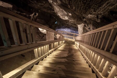 Salt miners stairs deep undeground - Wieliczka Salt Mineの写真素材