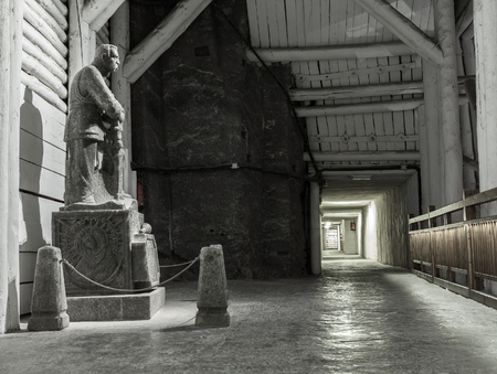 KRAKOW, POLAND - DECEMBER 13, 2015: A statue of Jozef Pilsudski made from rock salt in the Wieliczka Salt Mine on 13 DECEMBER 2015のeditorial素材
