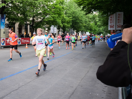 Prague, Czech Republic - May 7, 2017: Volkswagen Prague Marathon 2017 runners during their 42,195km distance in Prague, Czech Republicのeditorial素材