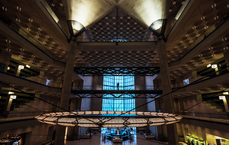 Doha city, Qatar - January 02, 2018: Classy main hall interior of the popular Museum of Islamic Art in Doha city, Qatarのeditorial素材