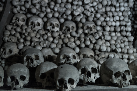 Human bones and skulls in the Ossuary at Kutna Hora church Czechia