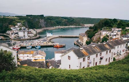 LUARCA, Asturias , SPAIN - JULY 8, 2019: The Fishery Harbour in á¸¶uarca -parish and the principal town in Asturias.のeditorial素材