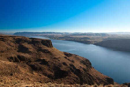 Canyon of Columbia river, (view from Wanapum Vista view point), Washington, USAの写真素材