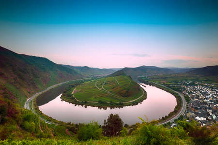 Mosel Bend  Moselschleife  at dawn, Germanyの写真素材