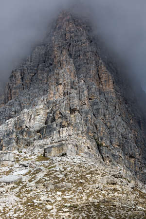 Rock face in Tre Cime National Park, Dolomites, Italyの写真素材
