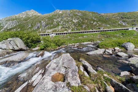 Historic Gotthard pass road, Alps, Switzerlandの写真素材
