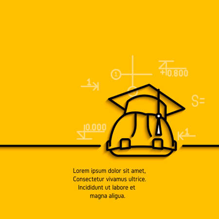 banner with a picture of black flat line symbol  training, courses, construction, engineering on yellow  background.のイラスト素材