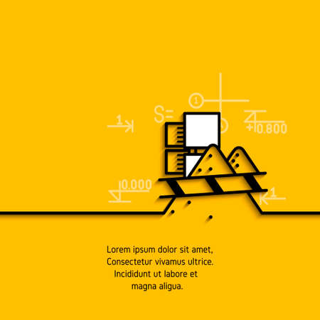 banner with a picture of black flat line symbol  building yard beginning of work on yellow  background.のイラスト素材