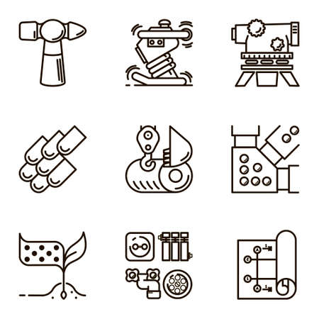 Black flat line set icon with a picture of a symbol construction engineering build  on white background.のイラスト素材