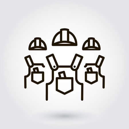 Black flat line icon with a picture of a symbol a team of builders installers  on white background.のイラスト素材