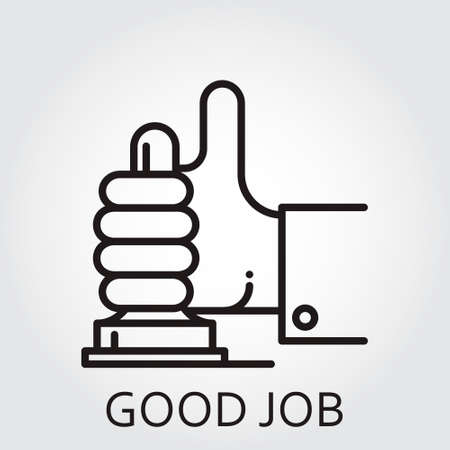 Black flat line icon with a picture of good job as stamp in handのイラスト素材