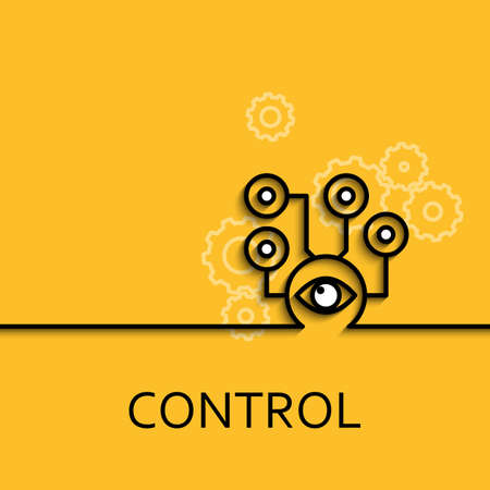 Vector business illustration in linear style with a picture of control as eye on yellow background poster or banner template.のイラスト素材