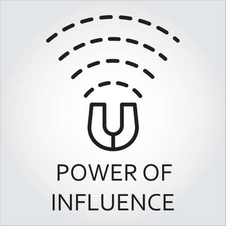 Black flat line vector icon with a picture of power of influence as magnet on white background.のイラスト素材