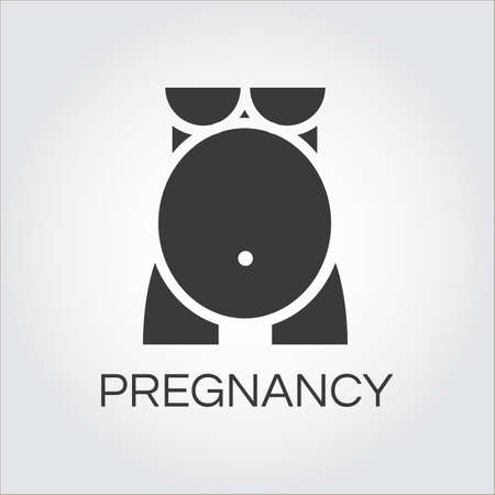 Simple icon silhouette of pregnant woman. Logo drawn in flat style. Simple black label. Concept of perinatal medicine and newborn. Image for your design needs. Vector contour graphicsのイラスト素材