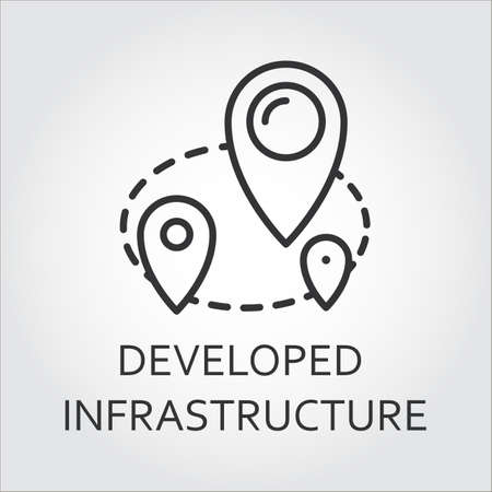 Schematic map with markers. Icon of developed infrastructure concept drawn in outline style.のイラスト素材