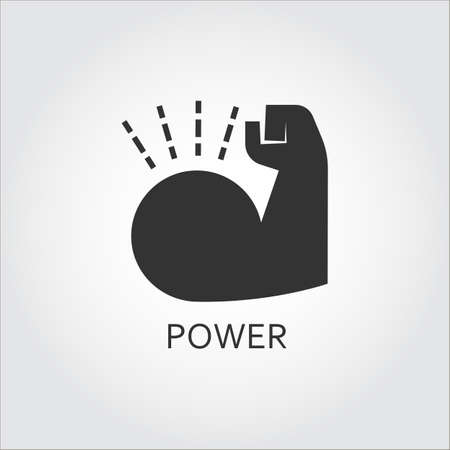 Label of power. Muscle hand. Simple black icon. Logo drawn in flat style. Black shape pictograph for your design needs. Vector contour silhouette on white background.のイラスト素材